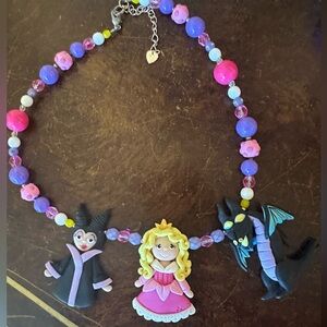 Boutique Sleeping Beauty Maleficent and Dragon beaded necklace child adult.